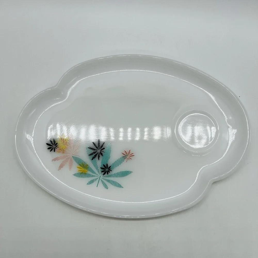 Federal Glass Atomic Elegant White Tea Set with Floral DesignMid Century Modern
